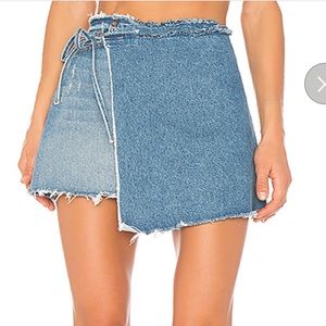 GRLFRND ELLA RECONSTRUCTED DENIM WRAP SKIRT